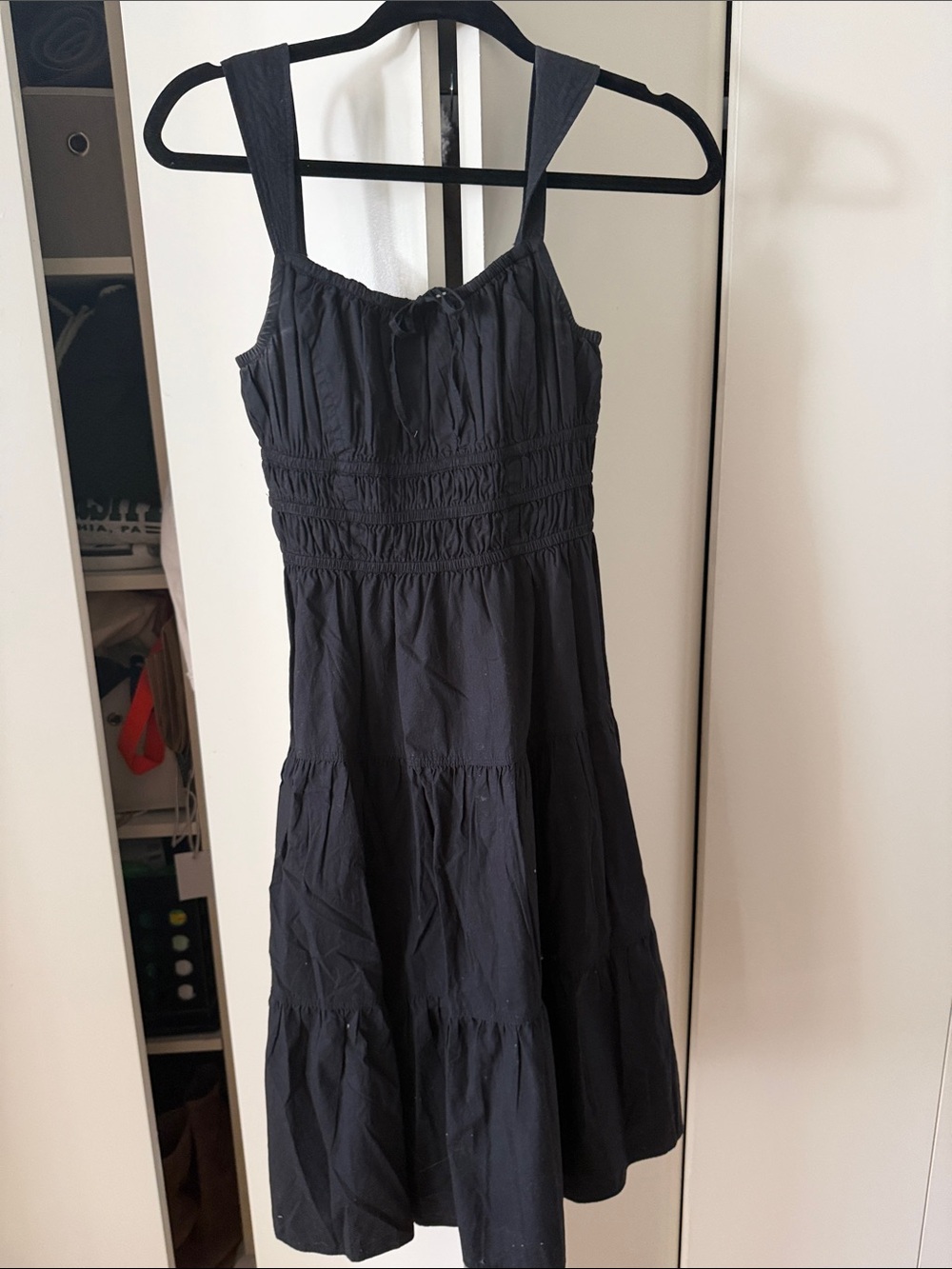 Aritzia Black Smocked Midi Sundress